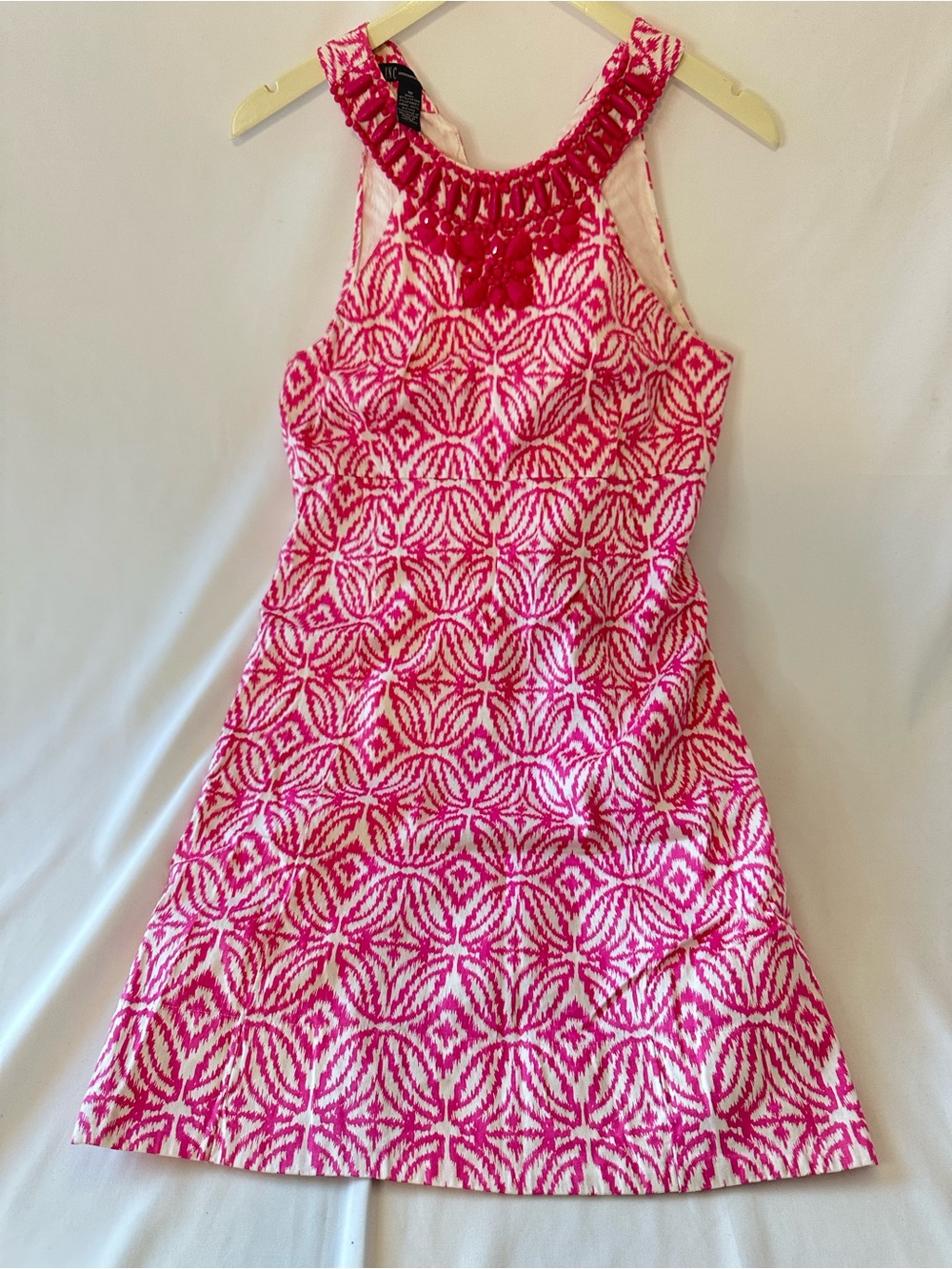 INC International Concepts Pink and White Geometric Sleeveless Dress